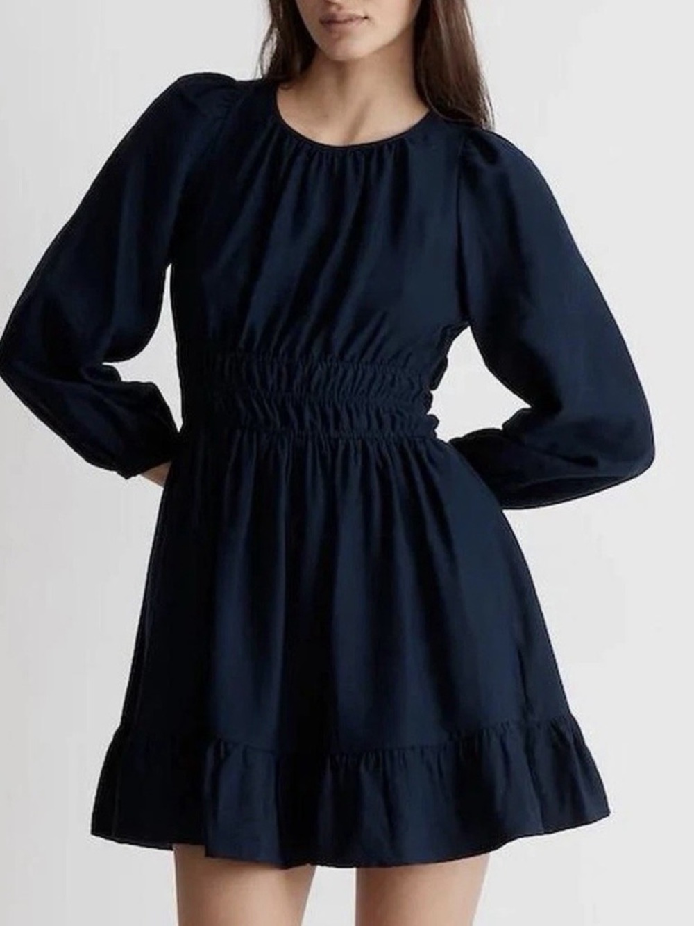 Madewell Navy Blue Smocked Waist Long Sleeve Dress small NWT